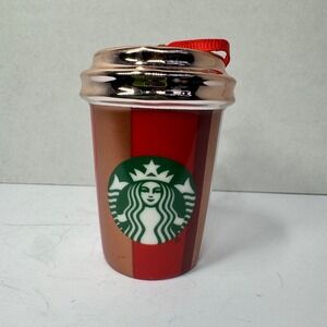 Starbucks 2018 Ceramic Coffee Cup Ornament Red Rose Gold Striped Siren Logo 2.5"